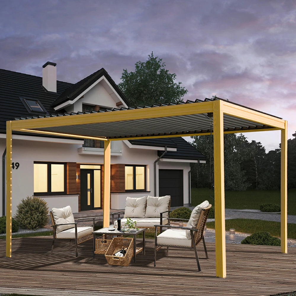 domi louvered pergola metal wood-looking#size_10'x13'