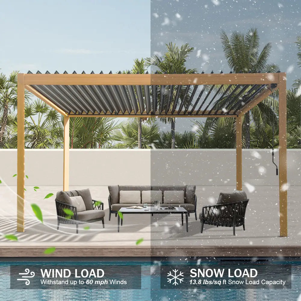 domi louvered pergola metal wood-looking#size_10'x13'