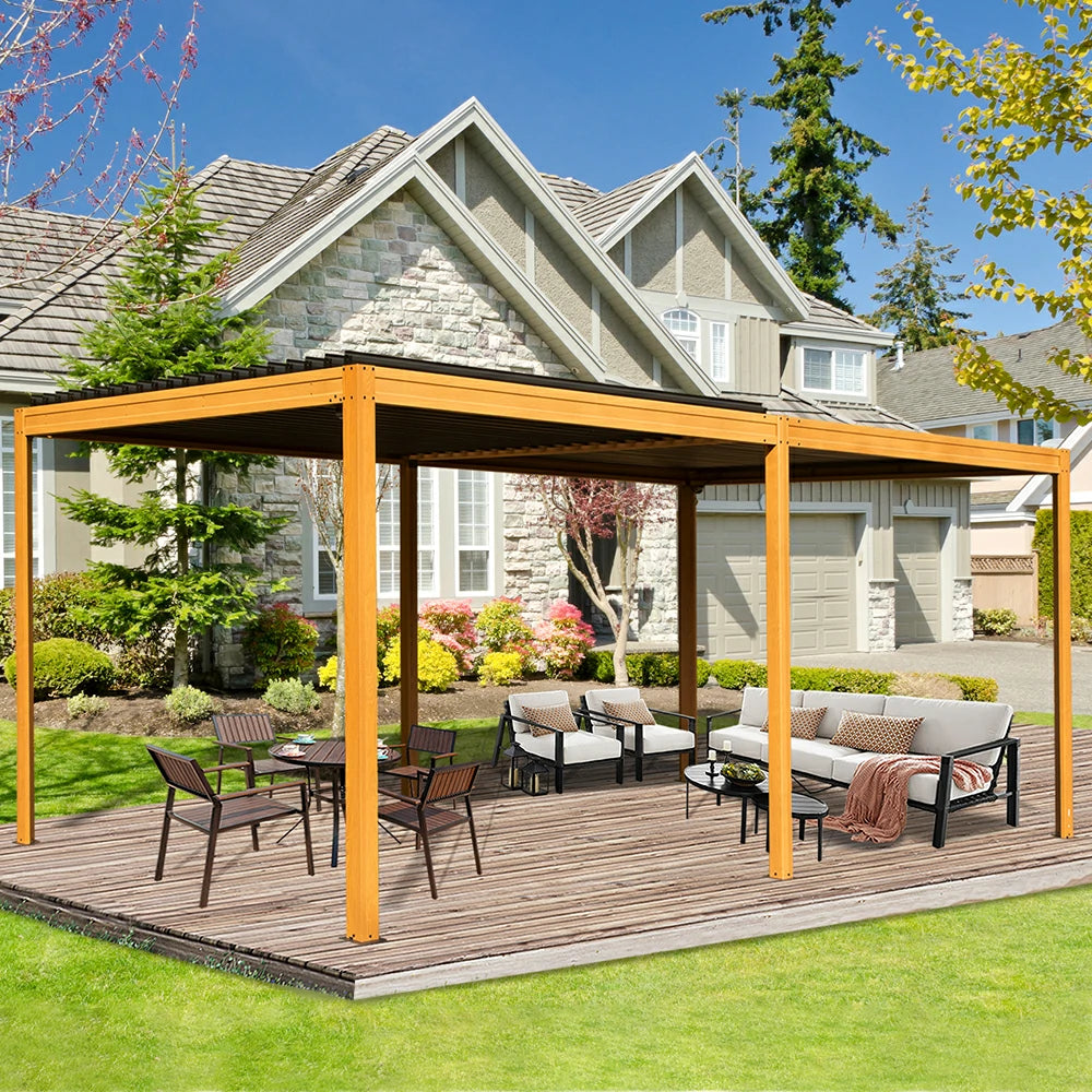 domi louvered pergola metal wood-looking#size_10'x20'