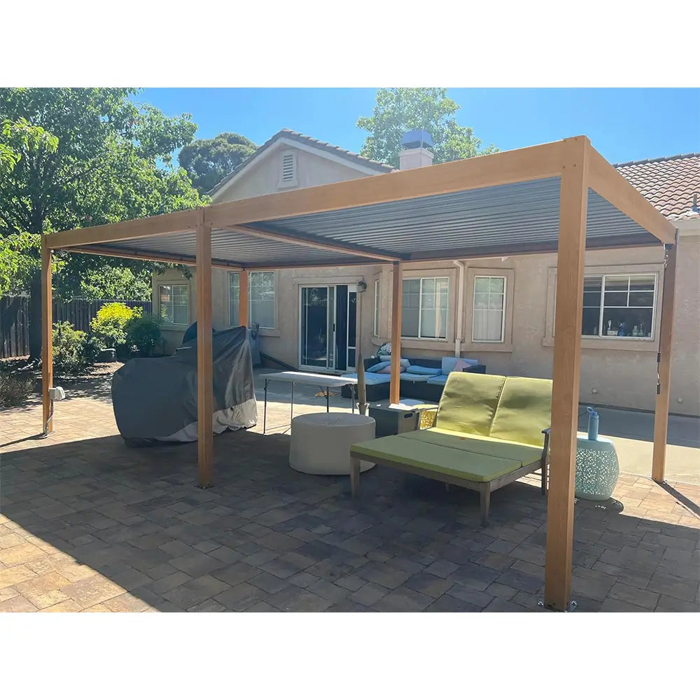 domi louvered pergola metal wood-looking#size_10'x20'