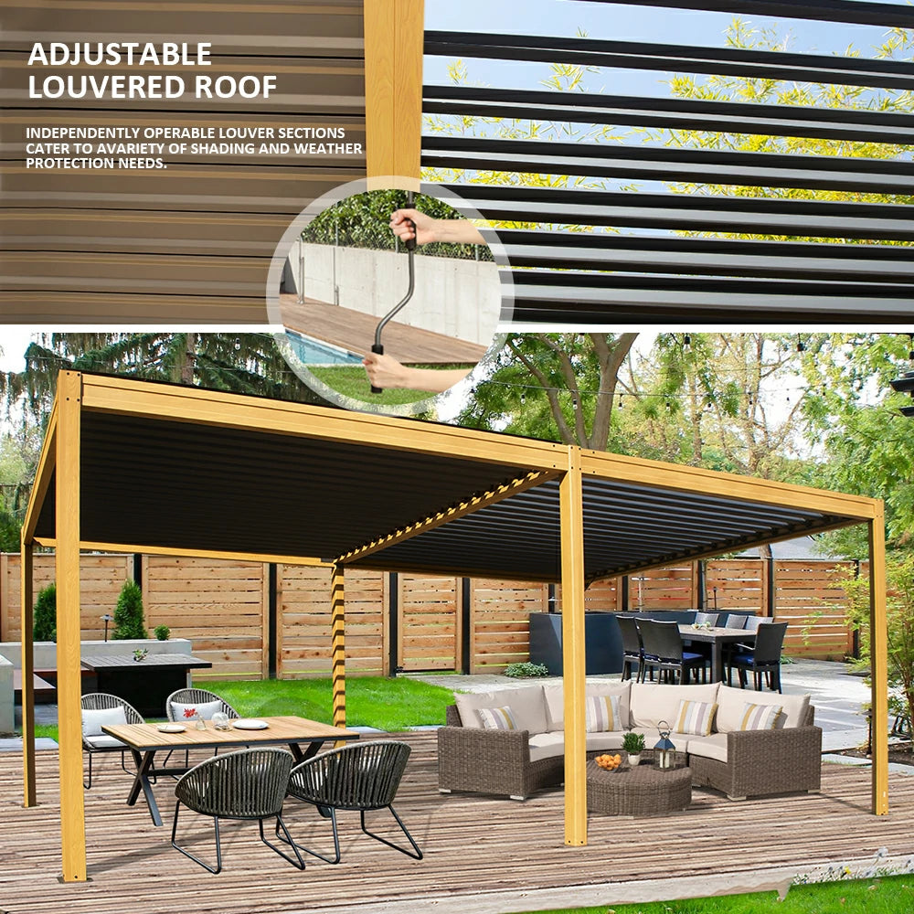 domi louvered pergola metal wood-looking#size_10'x20'