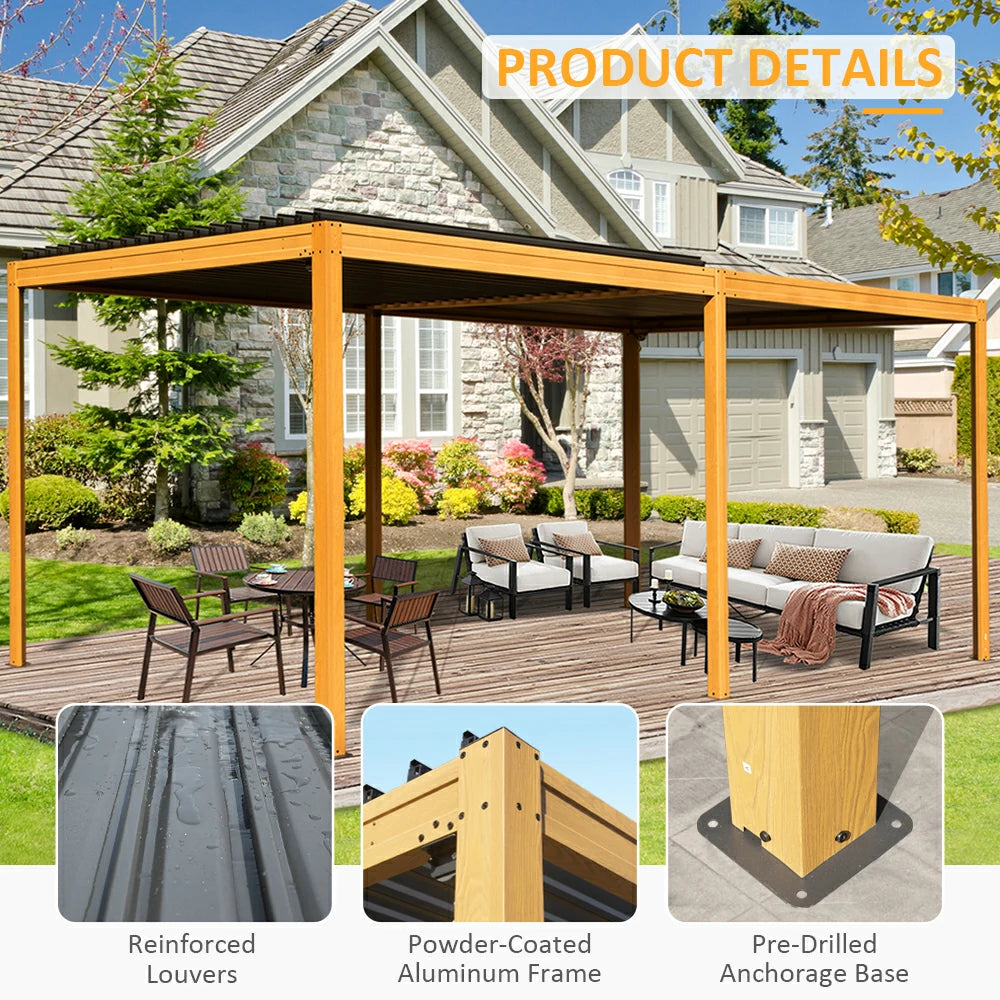 domi louvered pergola metal wood-looking#size_10'x20'