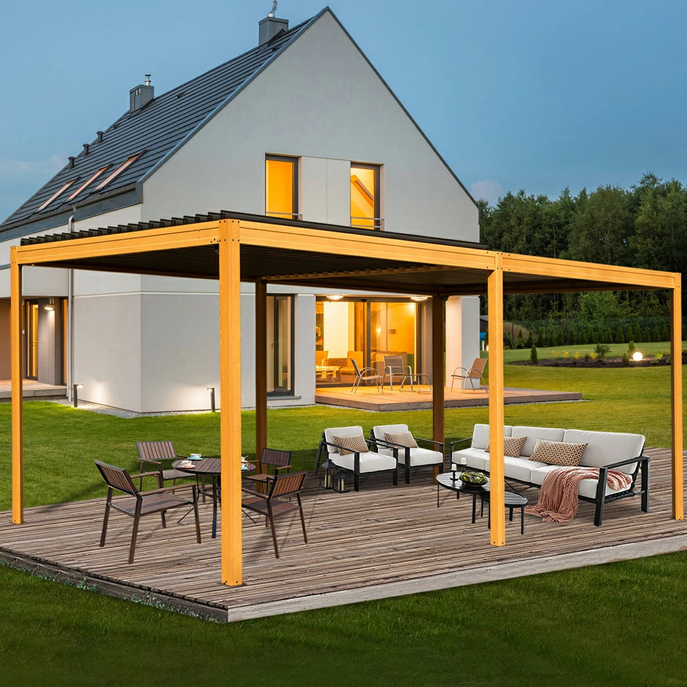 domi louvered pergola metal wood-looking#size_10'x20'