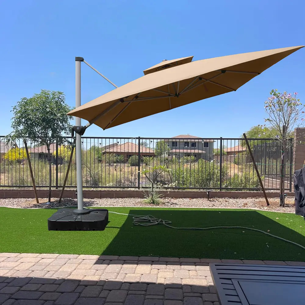 atlantic jersey 10 ft square patio umbrella Outdoor Solar Powered LED Lighted 8 Ribs Umbrella with Crank & Garden Outside Deck Swimming Pool and its waterproof and ultraviolet Best Selection Square Cantilever Umbrellas