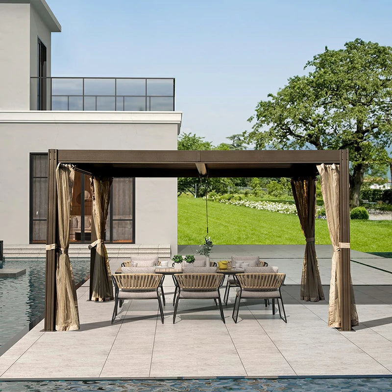 Domi Outdoor Living Louvered Pergola brown with Galvanized Steel Roof#size_10'x13'