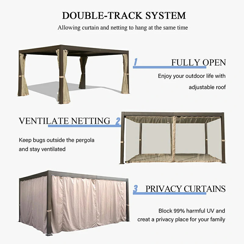 Domi Outdoor Living Louvered Pergola brown with Galvanized Steel Roof#size_10'x13'