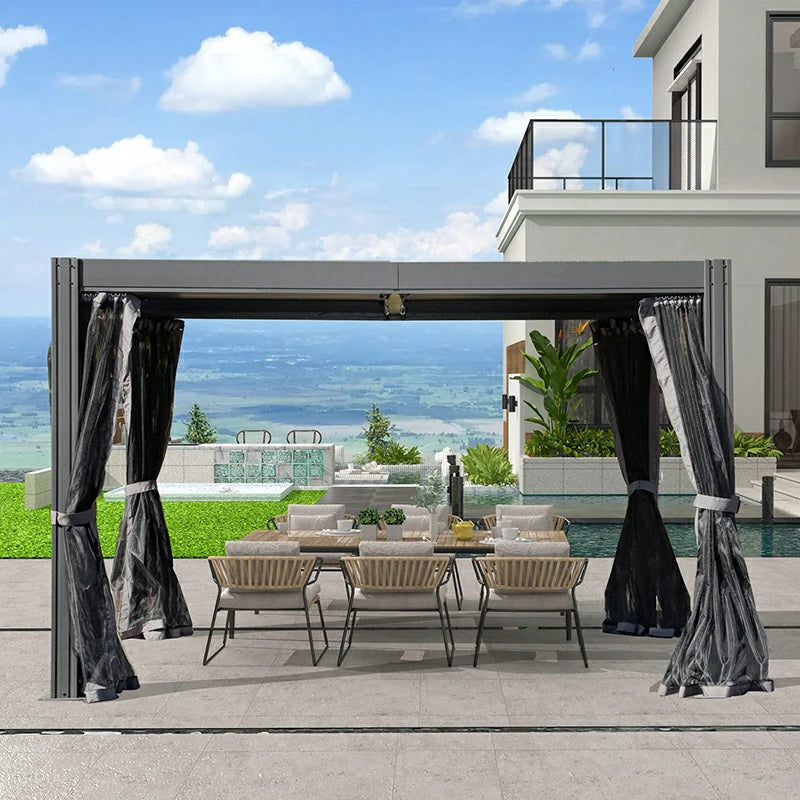 Domi Outdoor Living Louvered Pergola Dark Gray with Galvanized Steel Roof#size_10' x 13'