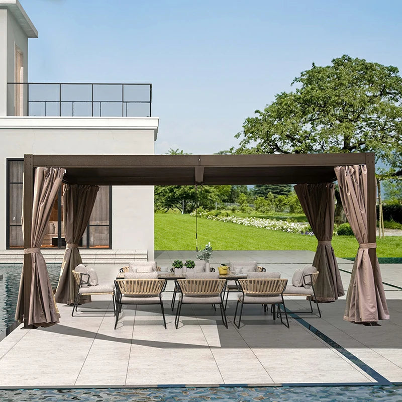 Domi Outdoor Living Louvered Pergola brown with Galvanized Steel Roof#size_12'x16'