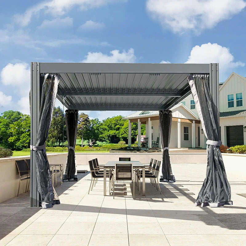 Domi Outdoor Living Louvered Pergola Dark Gray with Galvanized Steel Roof#size_12' x 16'