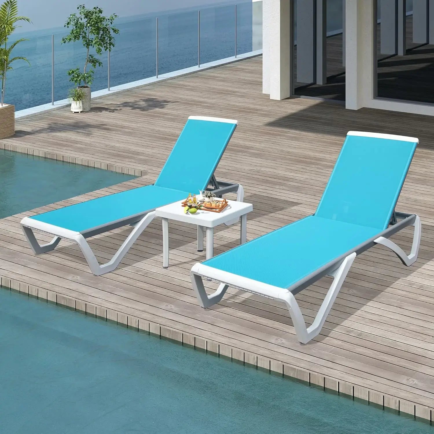 Domi Patio Chaise Lounge 3 Pcs#color_turquoise blue