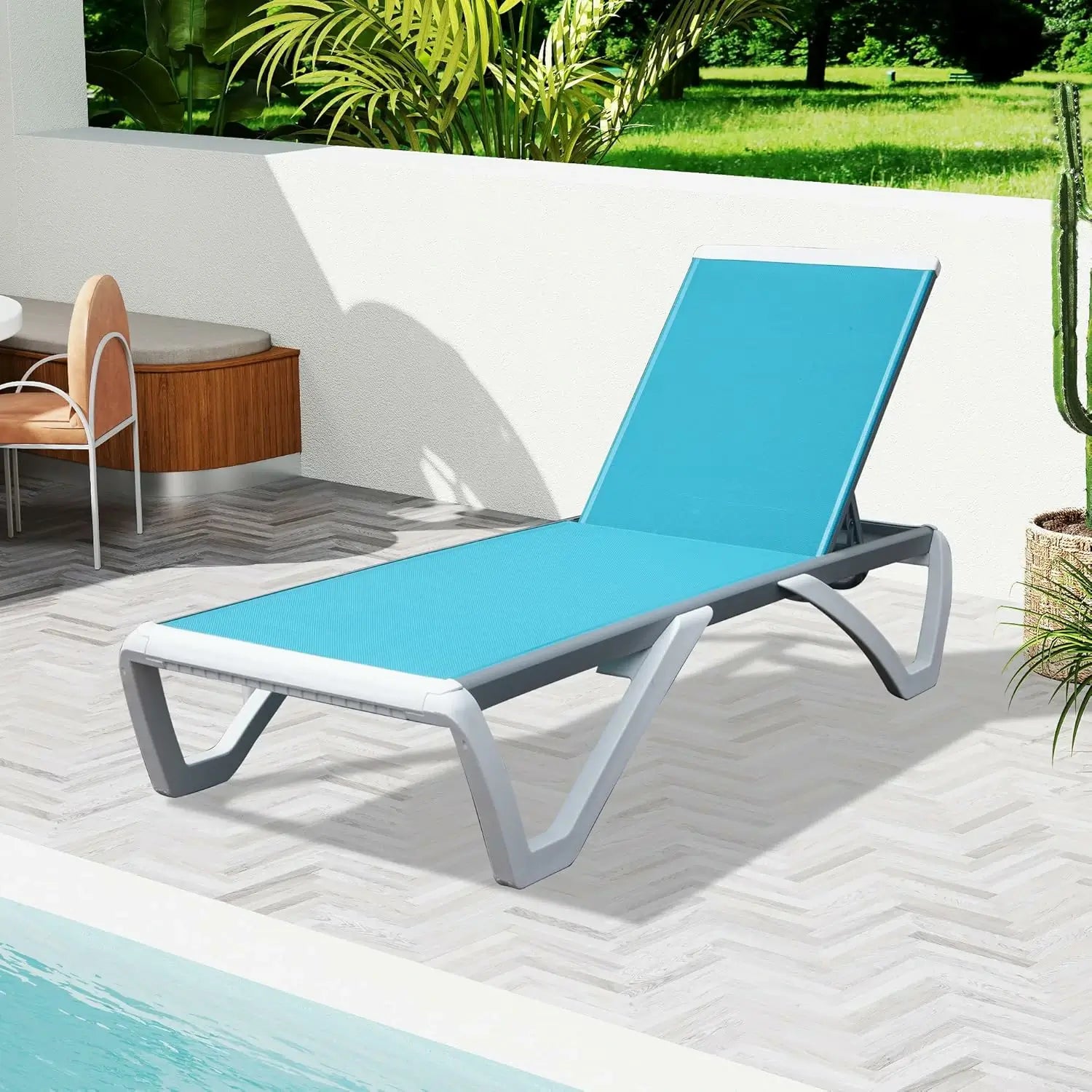 Domi Armless Outdoor Chaise Lounge#color_Turquoise Blue