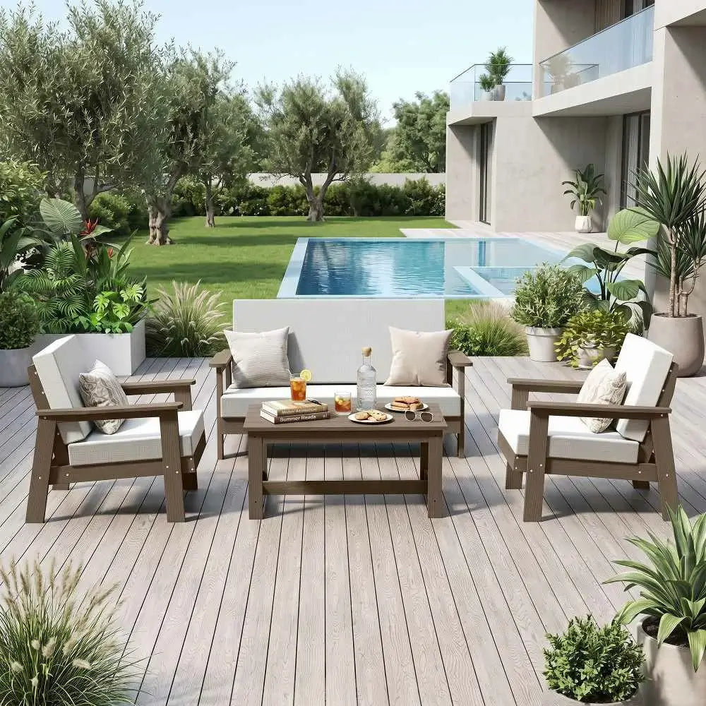 domi HDPE outdoor sofa set of 4#Frame_brown