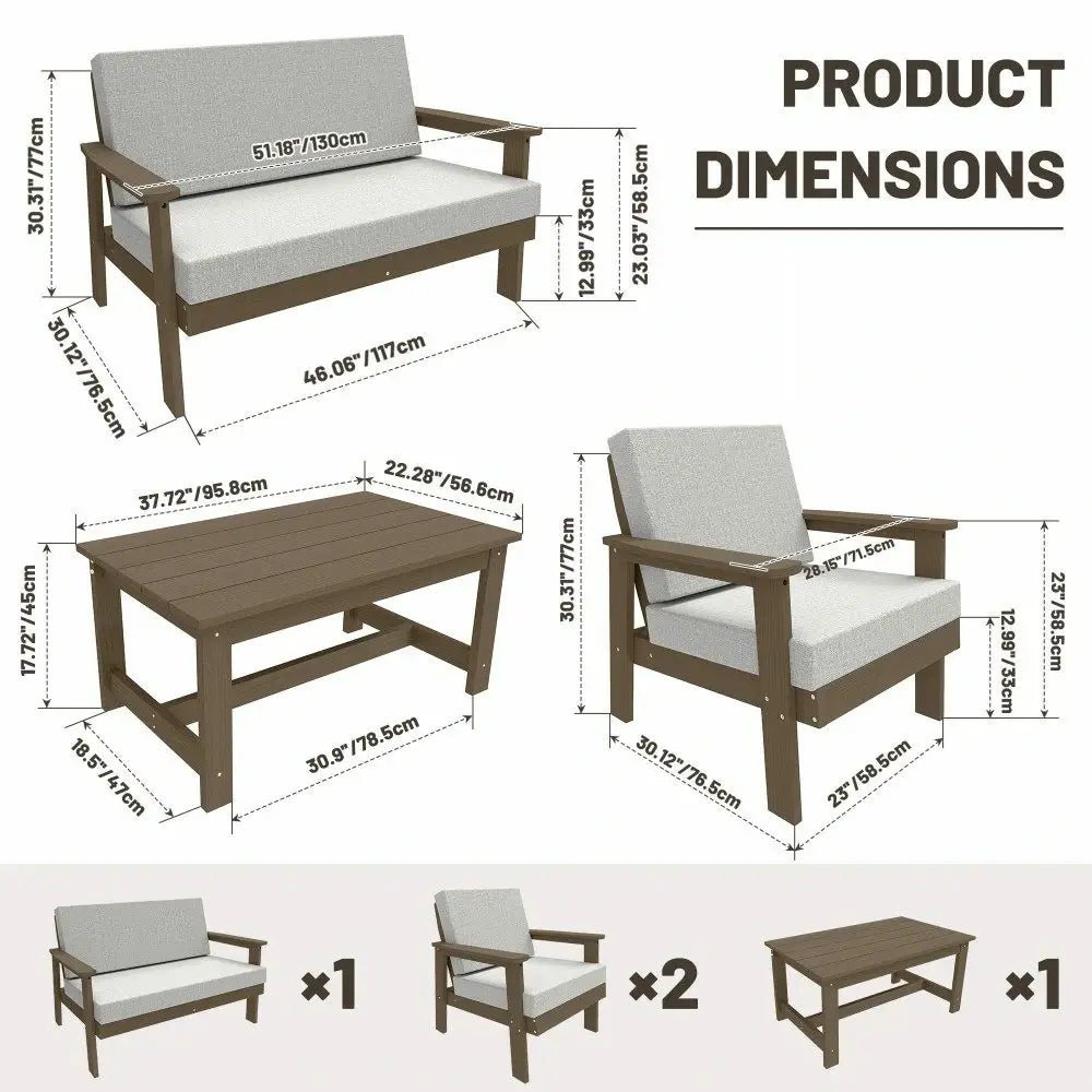 domi HDPE outdoor sofa set of 4#Frame_brown