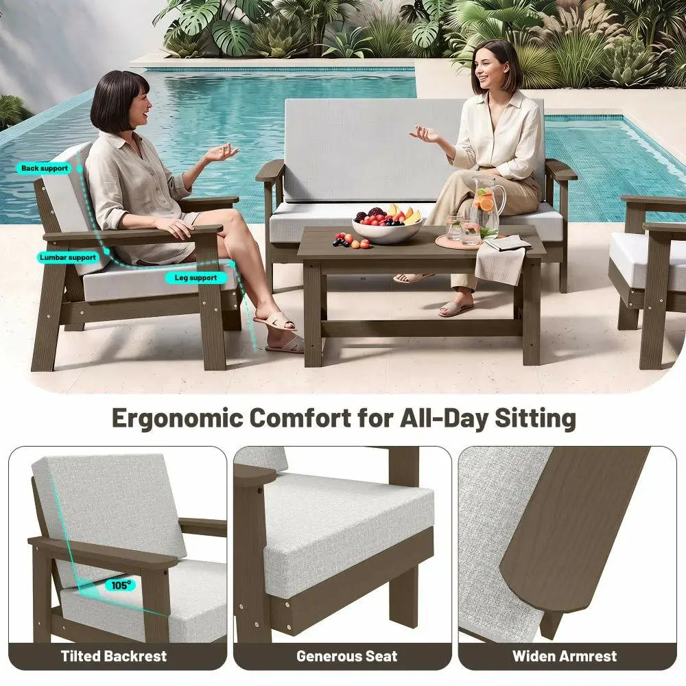 domi HDPE outdoor sofa set of 4#Frame_brown