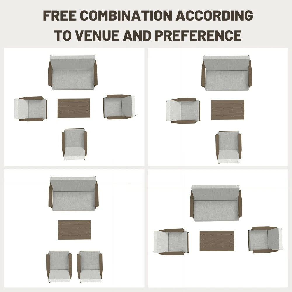 domi HDPE outdoor sofa set of 4#Frame_brown