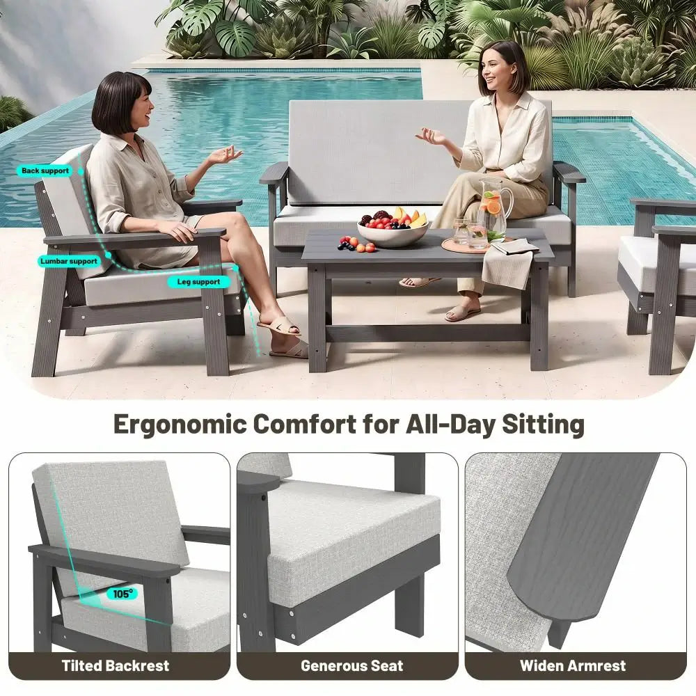 domi HDPE outdoor sofa set of 4#Frame_dark grey