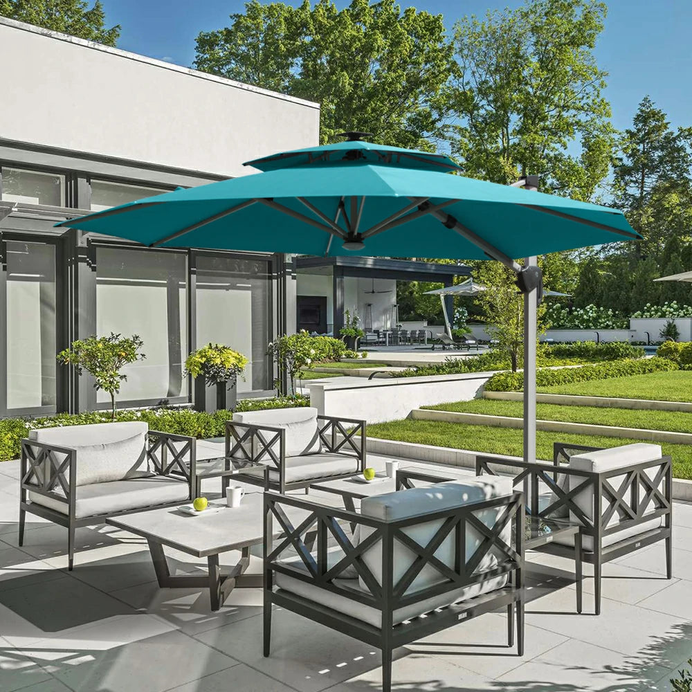 domi cantilever patio umbrella #color_Turquoise Blue
