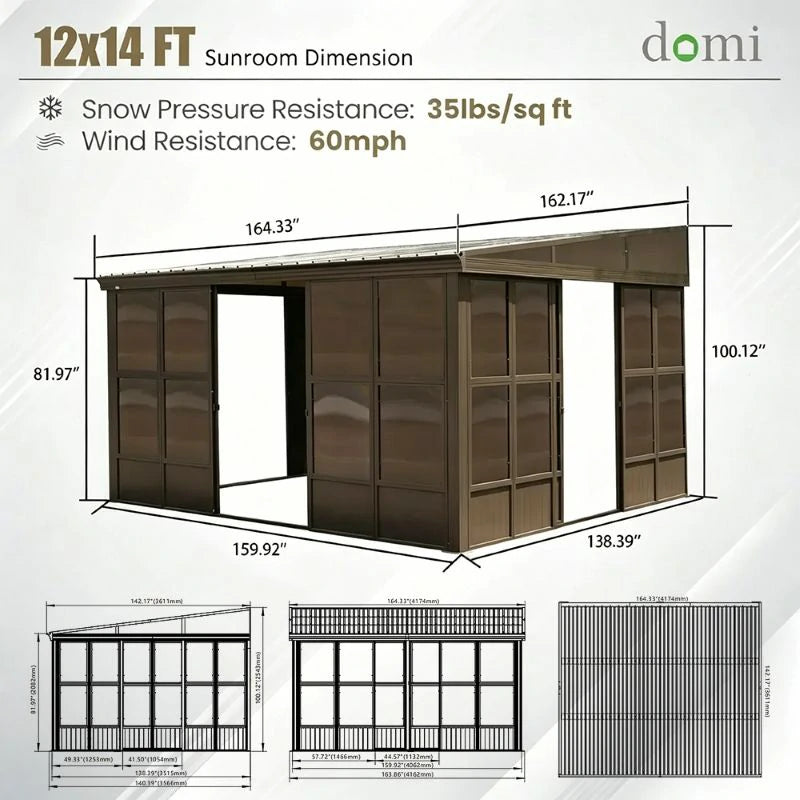 Domi Outdoor Living wall mounted sunroom#size_12' x 14'