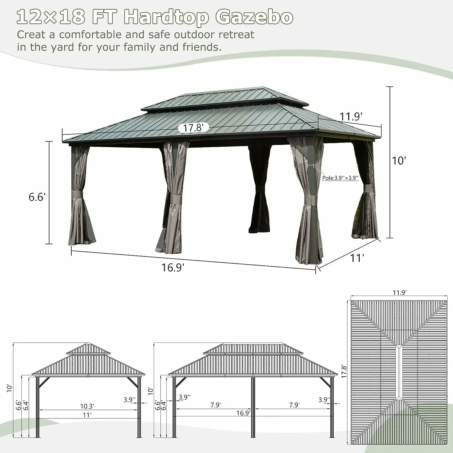 Domi outdoor living Hardtop gazebo#size_12'x18'