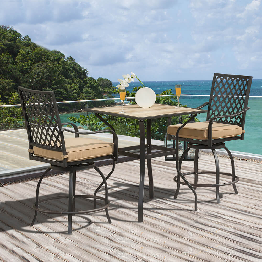 Domi Outdoor Living 3 Piece Patio Bar Set with Cushion#style_seat cushion