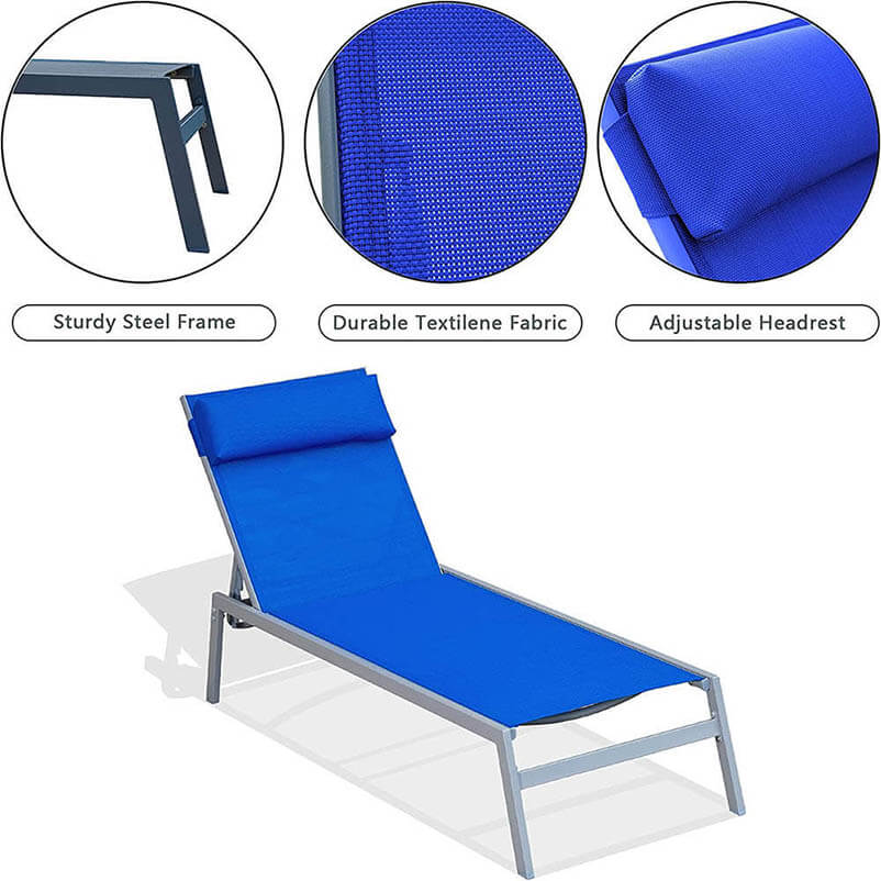 Domi Steel Patio Chaise Lounge#color_blue