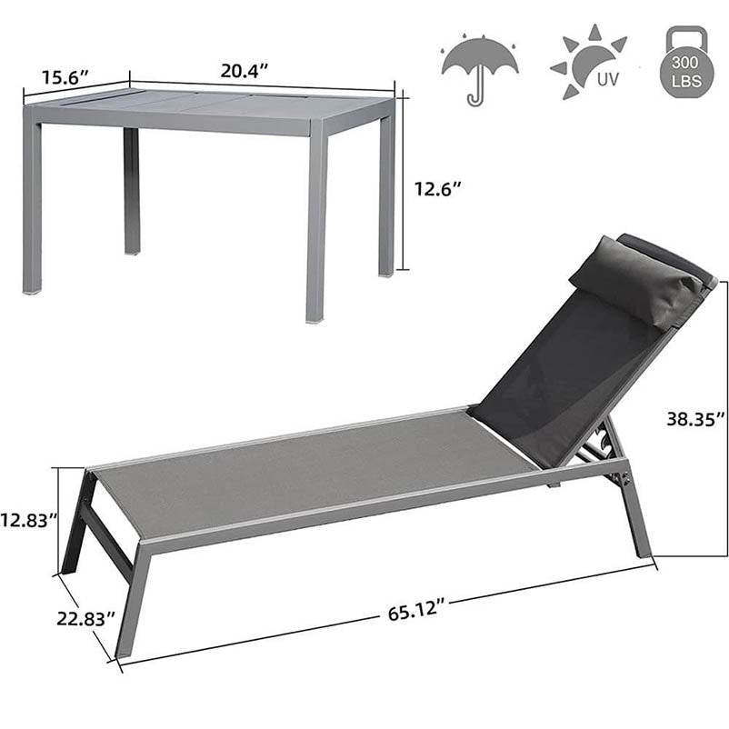 Domi Sunbathing Aluminum Chaise Lounge#color_grey
