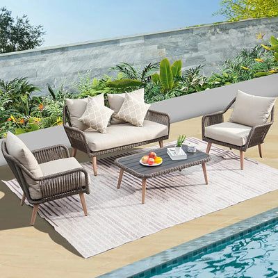 Domi Outdoor Living Rattan Sofa Set 4 Pieces