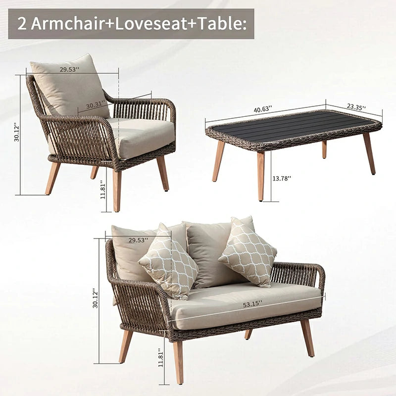 Domi Outdoor Living Rattan Sofa Set 4 Pieces