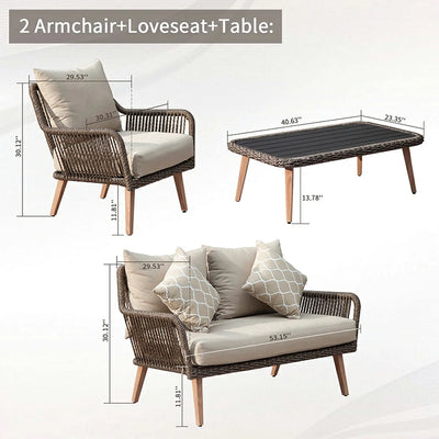 Domi Outdoor Living Rattan Sofa Set 4 Pieces