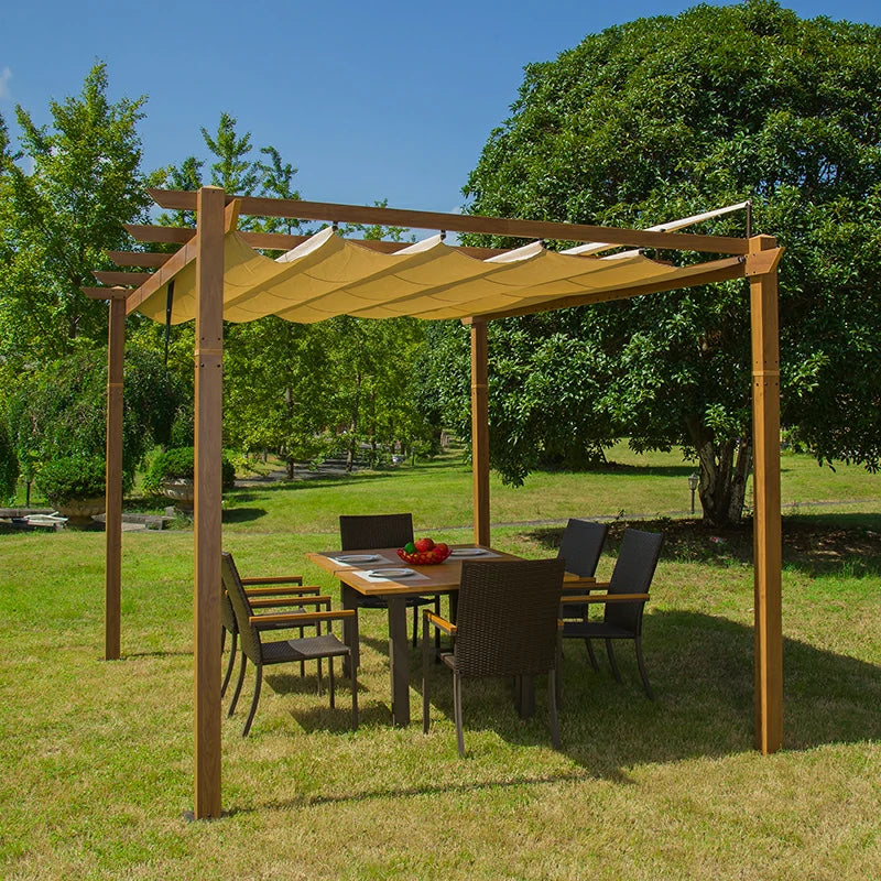 Domi Pergola Wood-looking#size_9'x13' against the wall