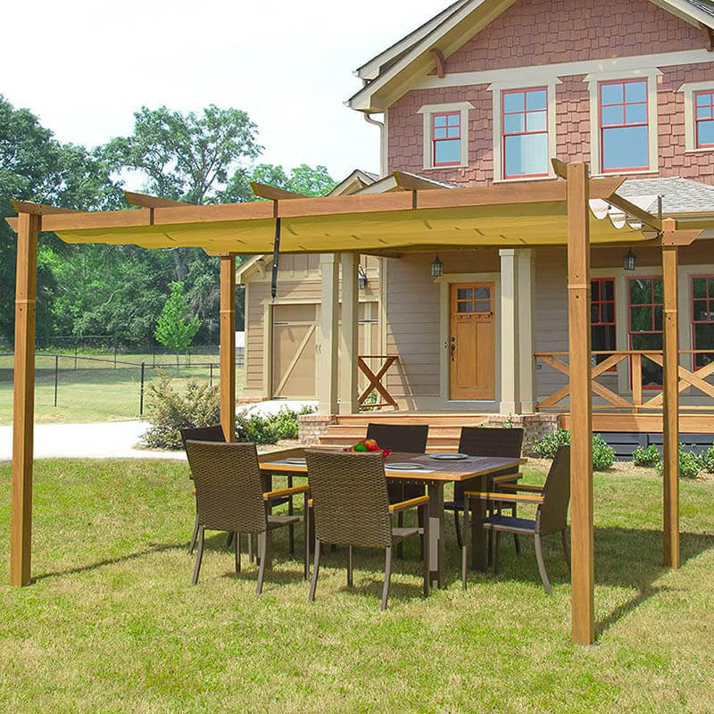 Domi Pergola Wood-looking#size_9'x13' against the wall