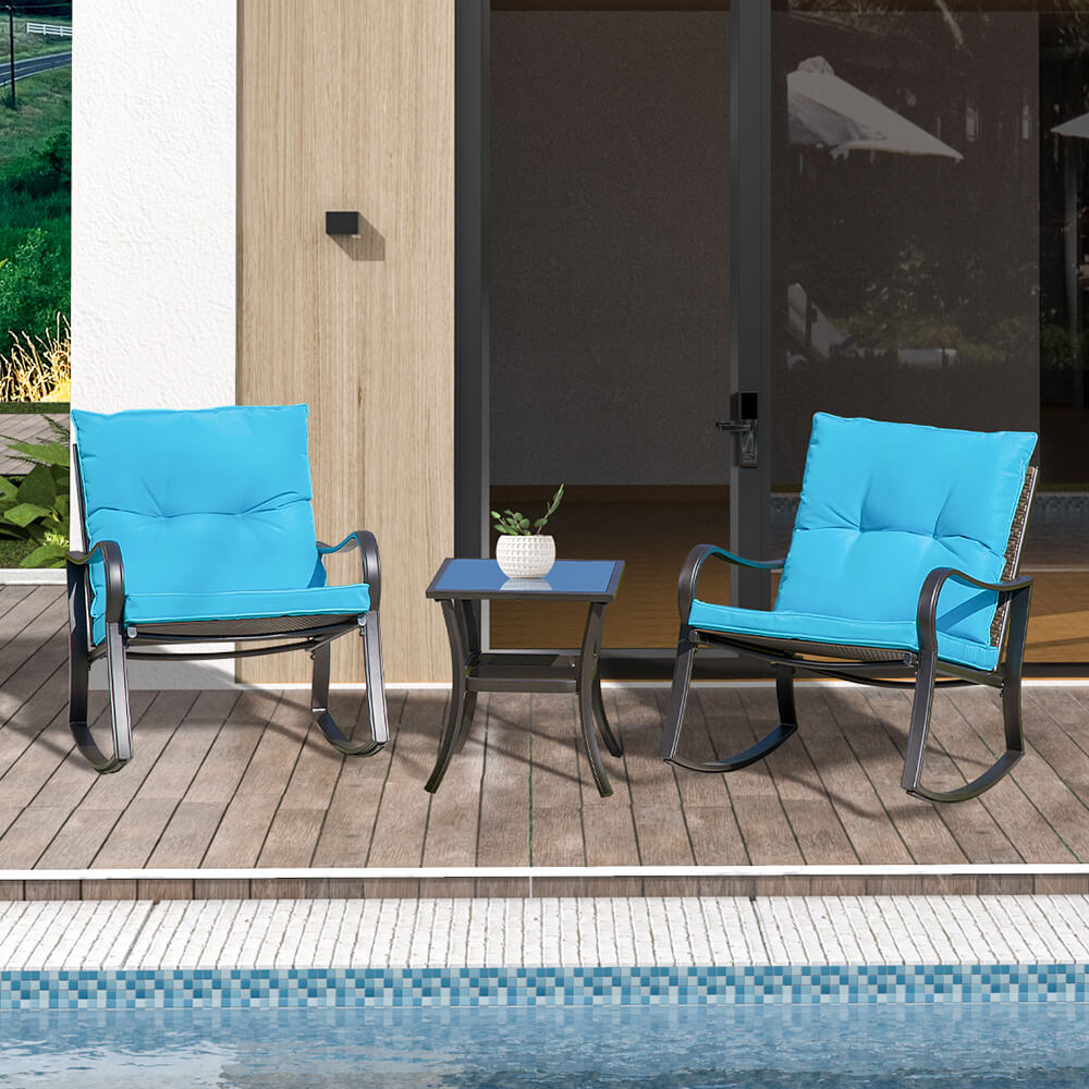 Domi Outdoor Living 3 Pieces Rocking Chair Set#color_blue