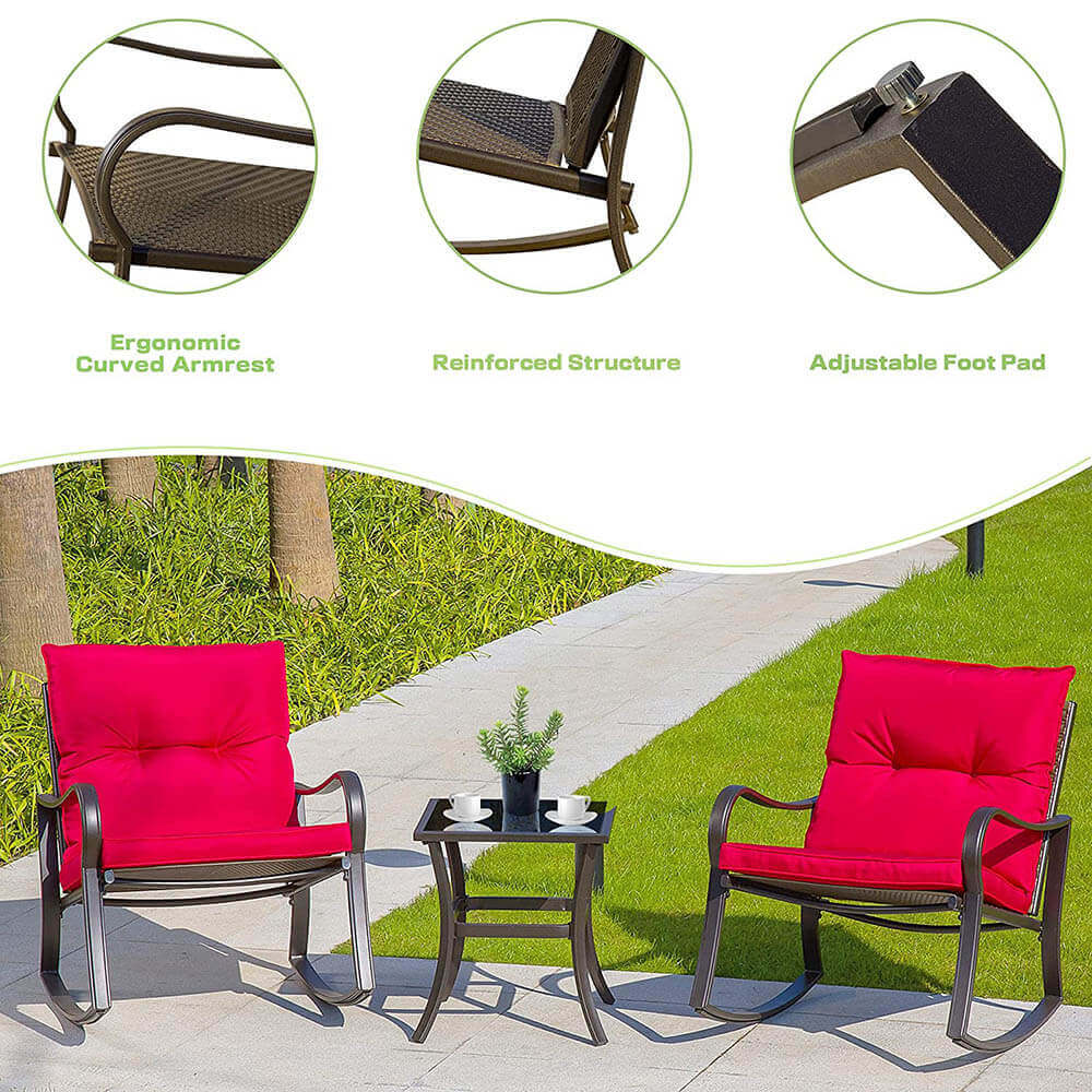 Domi Outdoor Living 3 Pieces Rocking Chair Set#color_red
