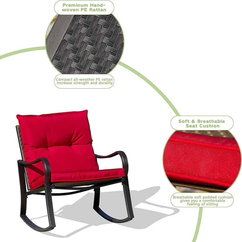 Domi Outdoor Living 3 Pieces Rocking Chair Set#color_red