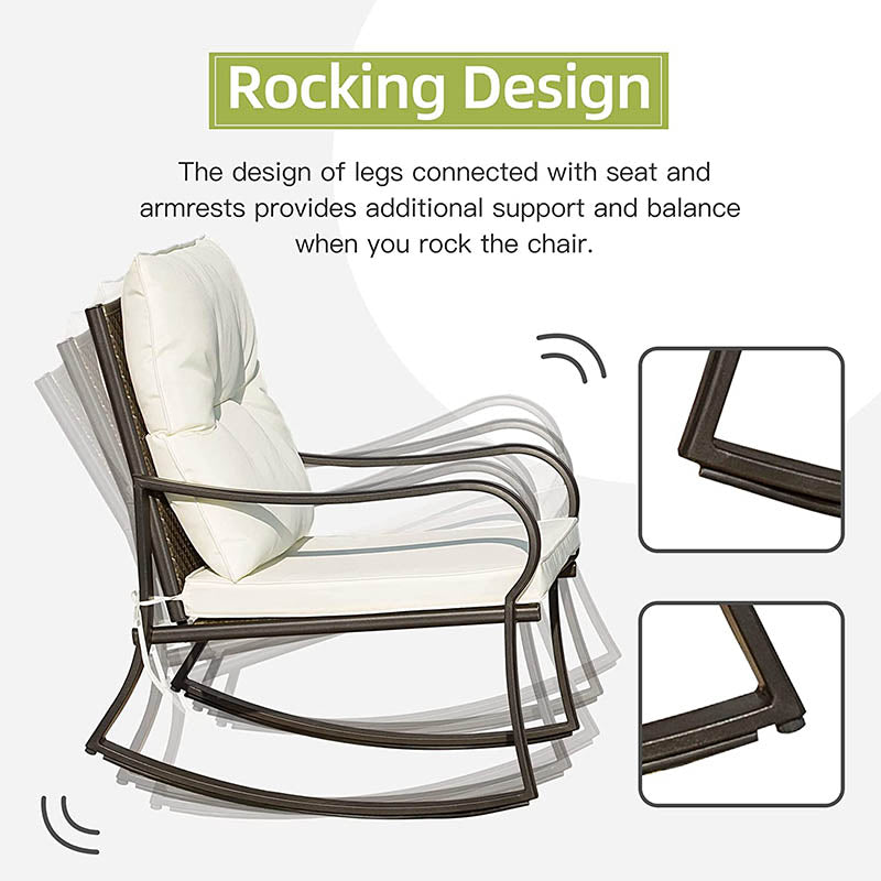 Domi Outdoor Living 3 Pieces Rocking Chair Set#color_white