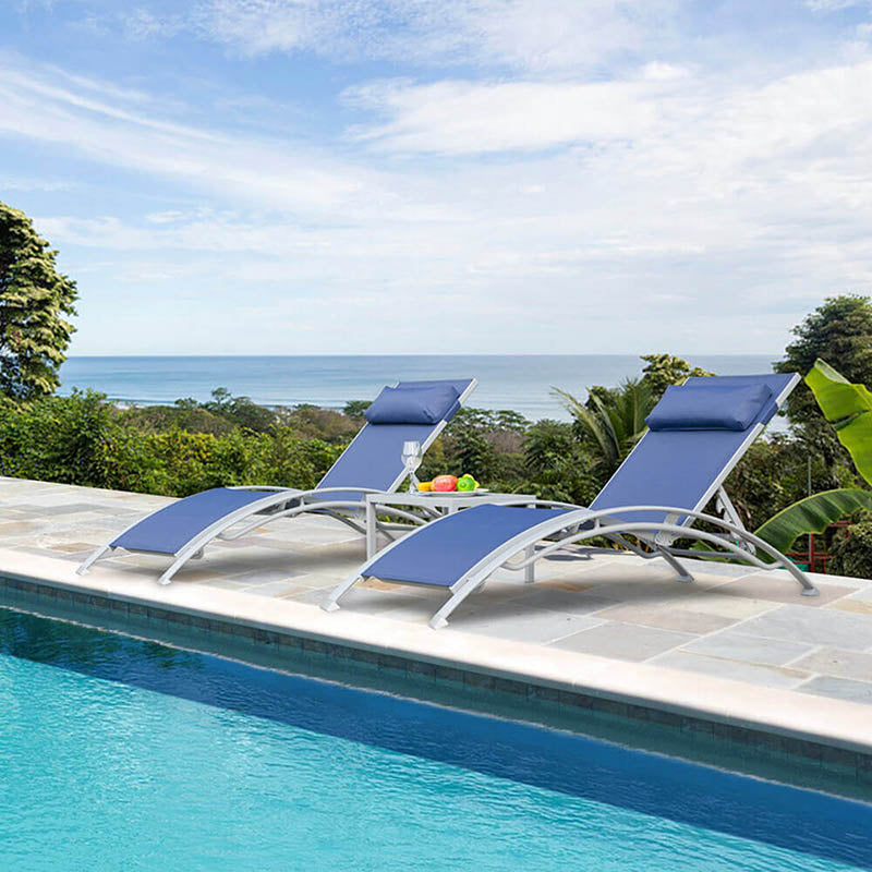Domi Patio Chaise Lounge Set of 3#color_blue