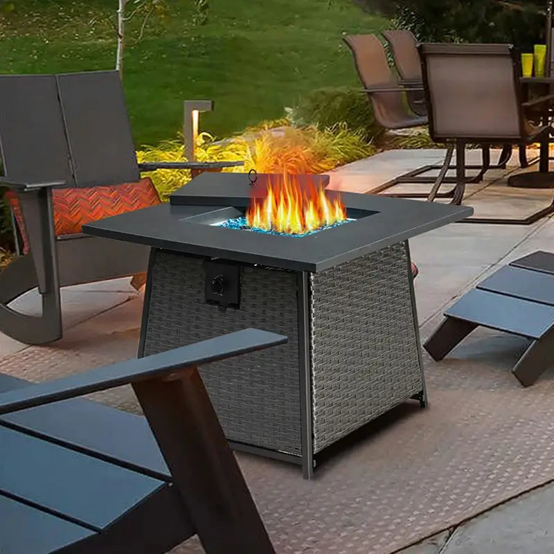 Domi 50K BTU Propane Fire Pit Table w Lid Lava Rock