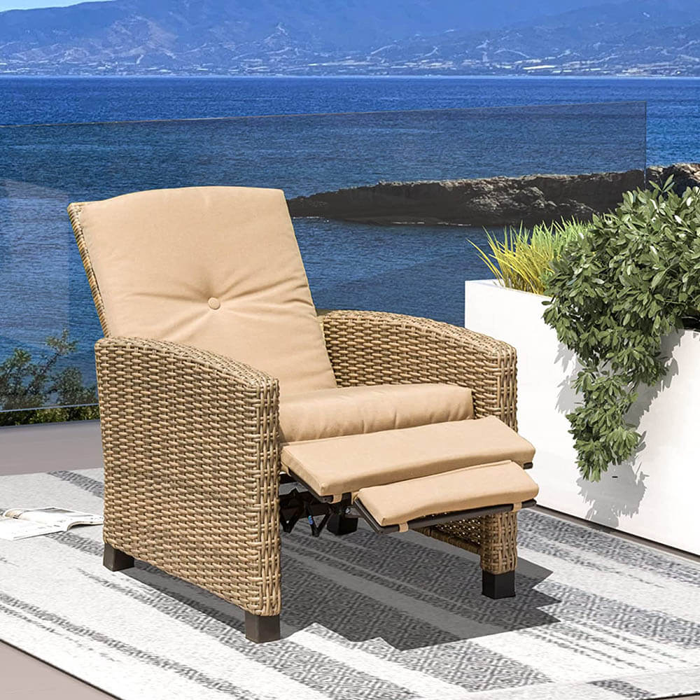 Domi Outdoor Living Rattan Lounge Chair#color_khaki