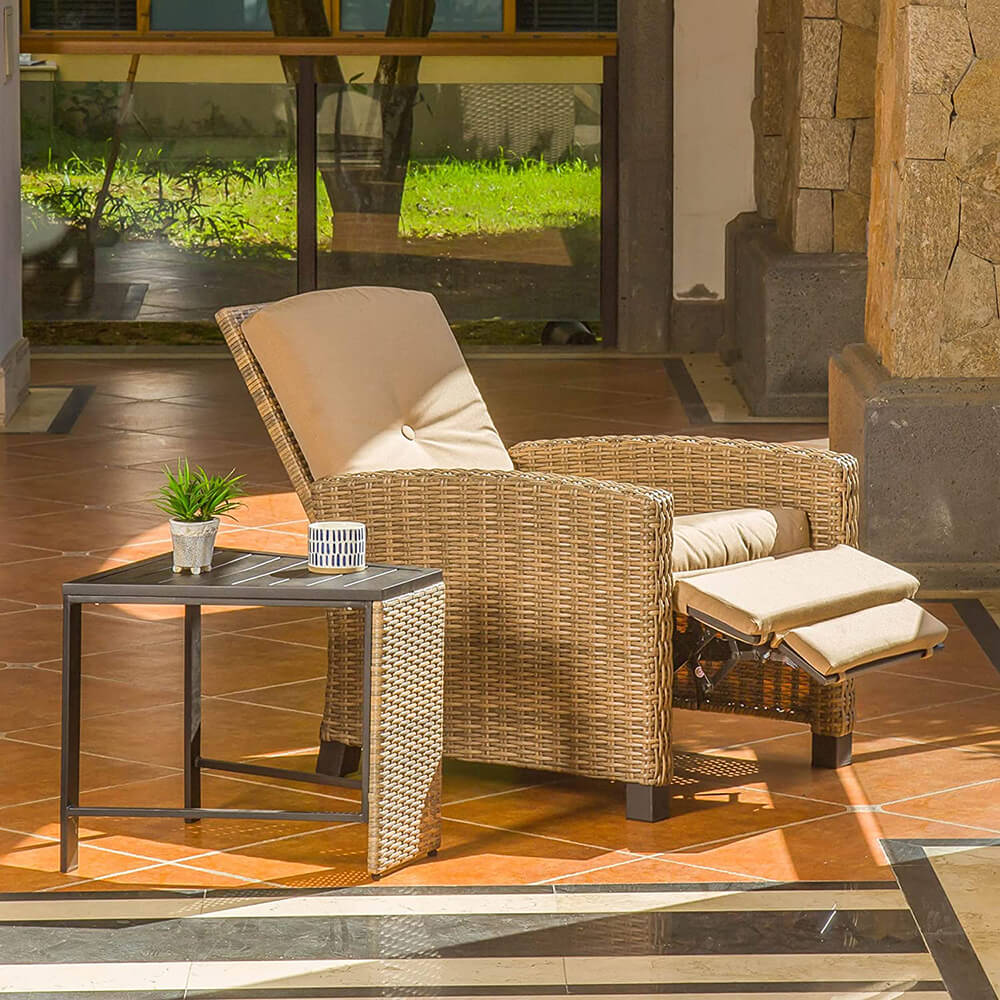 Domi Outdoor Living Rattan Lounge Chair#color_khaki